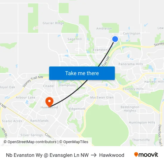 Nb Evanston Wy @ Evansglen Ln  NW to Hawkwood map