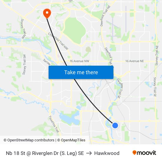 Nb 18 St @ Riverglen Dr (S. Leg) SE to Hawkwood map