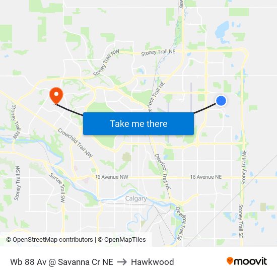 Wb 88 Av @ Savanna Cr NE to Hawkwood map