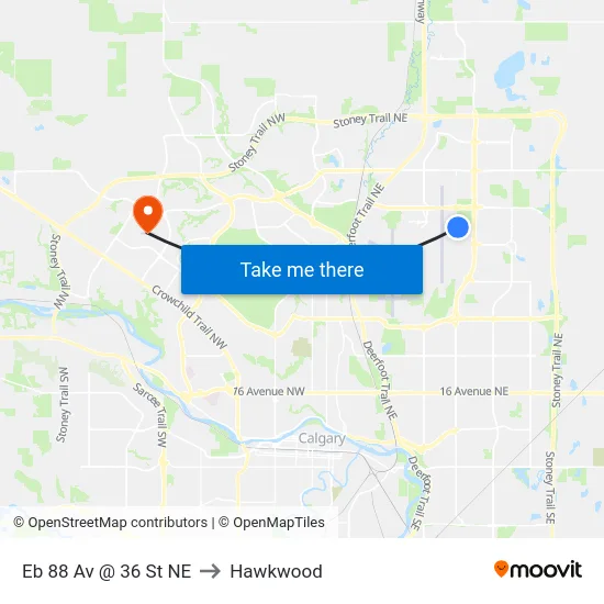 Eb 88 Av @ 36 St NE to Hawkwood map