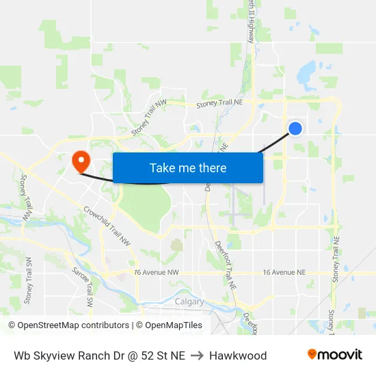 Wb Skyview Ranch Dr @ 52 St NE to Hawkwood map