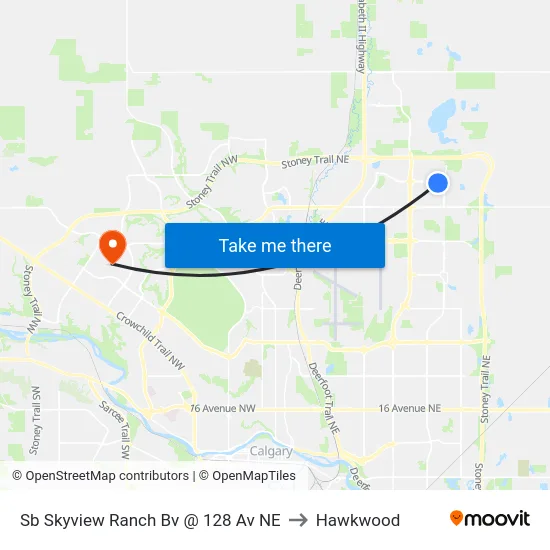 Sb Skyview Ranch Bv @ 128 Av NE to Hawkwood map