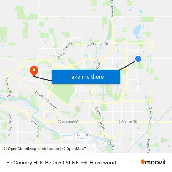 Eb Country Hills Bv @ 60 St NE to Hawkwood map
