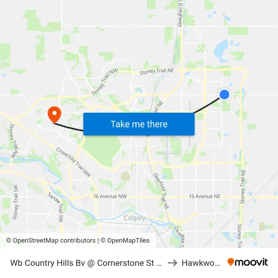 Wb Country Hills Bv @ Cornerstone St NE to Hawkwood map