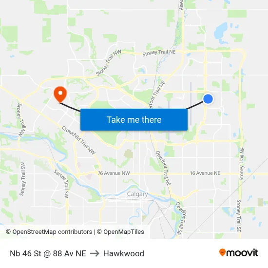Nb 46 St @ 88 Av NE to Hawkwood map