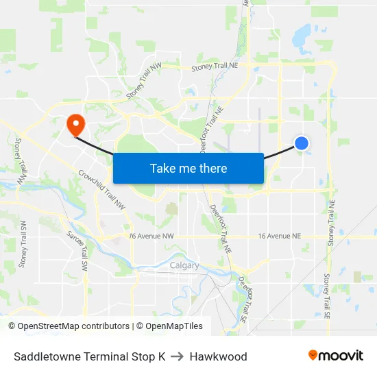 Saddletowne Terminal Stop K to Hawkwood map