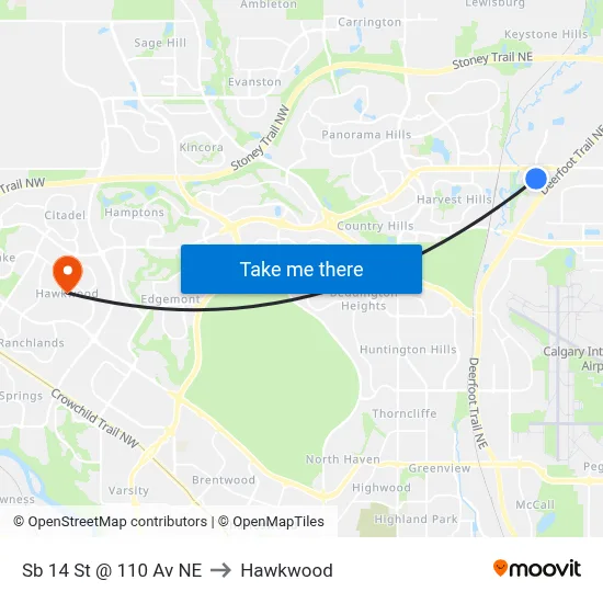 Sb 14 St @ 110 Av NE to Hawkwood map