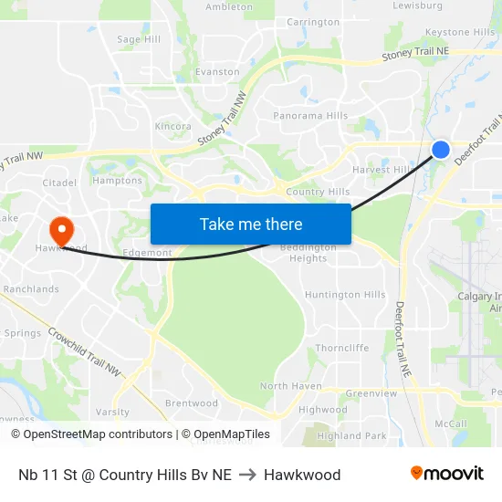 Nb 11 St @ Country Hills Bv NE to Hawkwood map