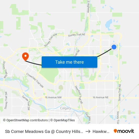 Sb Corner Meadows Ga @ Country Hills Bv NE to Hawkwood map
