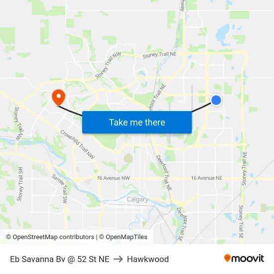 Eb Savanna Bv @ 52 St NE to Hawkwood map