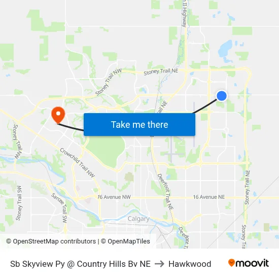 Sb Skyview Py @ Country Hills Bv NE to Hawkwood map