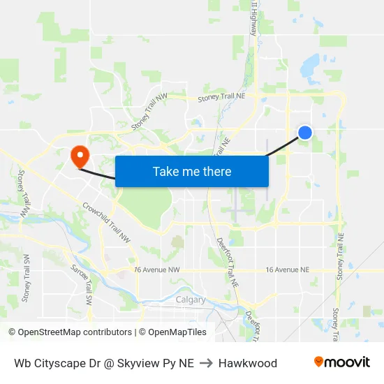 Wb Cityscape Dr @ Skyview Py NE to Hawkwood map