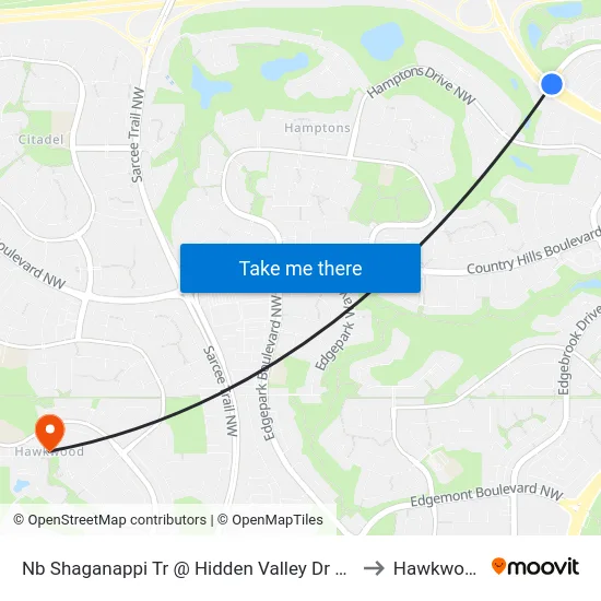 Nb Shaganappi Tr @ Hidden Valley Dr NW to Hawkwood map