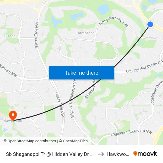 Sb Shaganappi Tr @ Hidden Valley Dr NW to Hawkwood map
