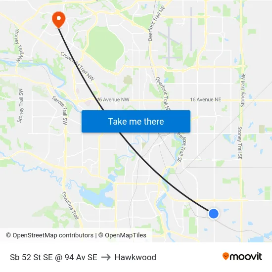 Sb 52 St SE @ 94 Av SE to Hawkwood map