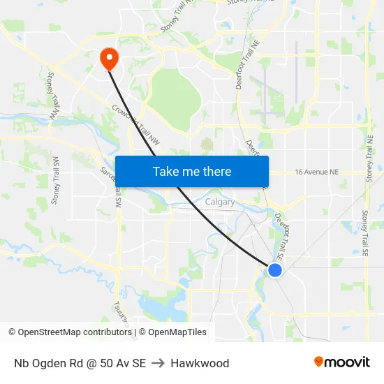 Nb Ogden Rd @ 50 Av SE to Hawkwood map