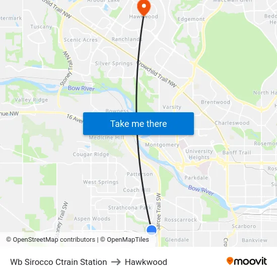 Wb Sirocco Ctrain Station to Hawkwood map