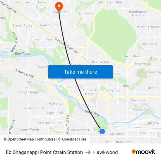 Eb Shaganappi Point Ctrain Station to Hawkwood map