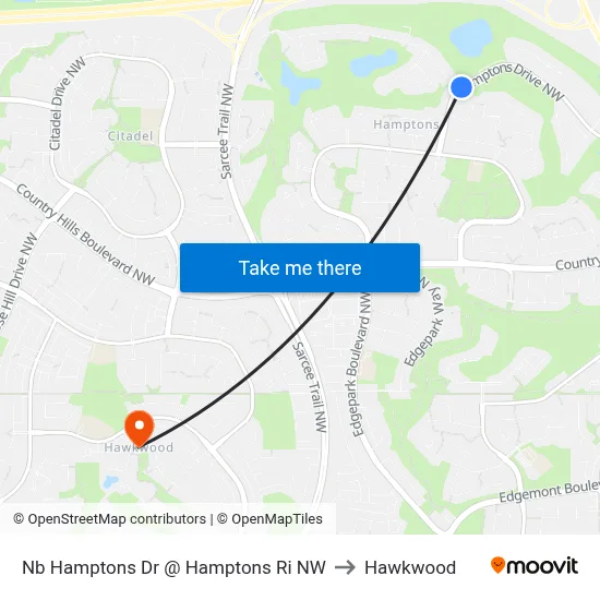 Nb Hamptons Dr @ Hamptons Ri NW to Hawkwood map