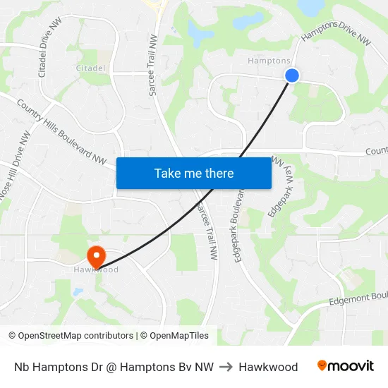 Nb Hamptons Dr @ Hamptons Bv NW to Hawkwood map