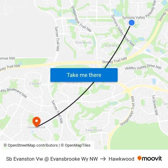 Sb Evanston Vw @ Evansbrooke Wy NW to Hawkwood map