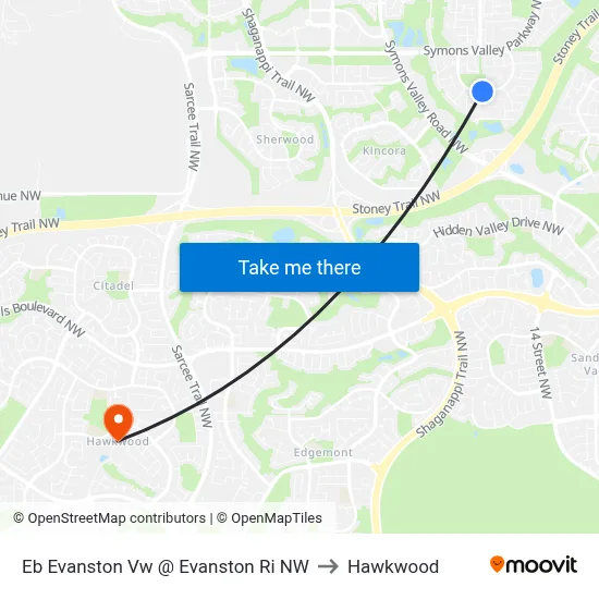 Eb Evanston Vw @ Evanston Ri NW to Hawkwood map