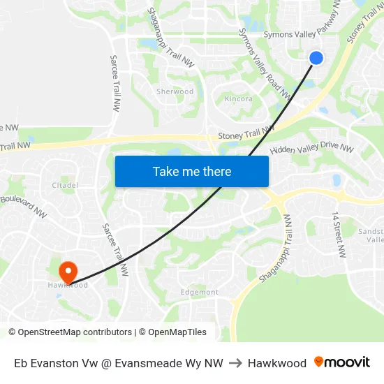 Eb Evanston Vw @ Evansmeade Wy NW to Hawkwood map