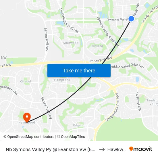 Nb Symons Valley Py @ Evanston Vw (East Leg)  NW to Hawkwood map