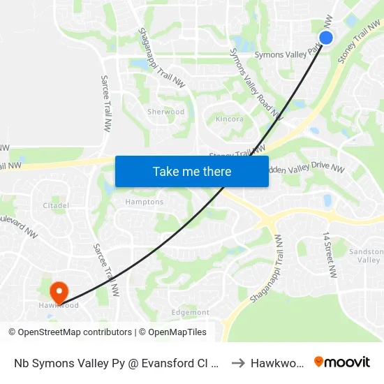 Nb Symons Valley Py @ Evansford Cl NW to Hawkwood map