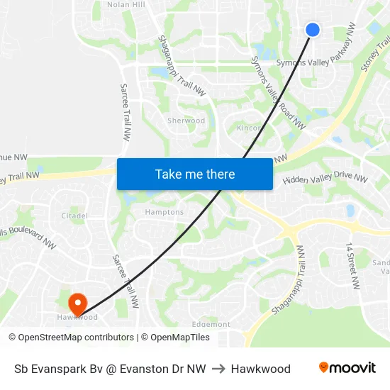 Sb Evanspark Bv @ Evanston Dr NW to Hawkwood map