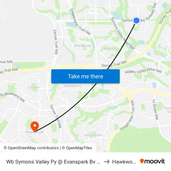Wb Symons Valley Py @ Evanspark Bv NW to Hawkwood map