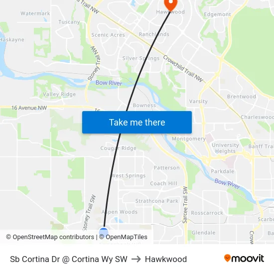 Sb Cortina Dr @ Cortina Wy SW to Hawkwood map