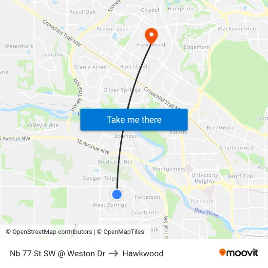Nb 77 St SW @ Weston Dr to Hawkwood map