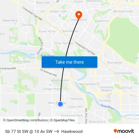 Sb 77 St SW @ 10 Av SW to Hawkwood map