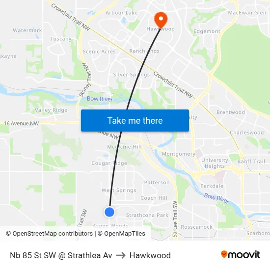 Nb 85 St SW @ Strathlea Av to Hawkwood map