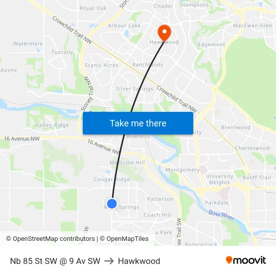 Nb 85 St SW @ 9 Av SW to Hawkwood map