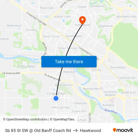 Sb 85 St SW @ Old Banff Coach Rd to Hawkwood map