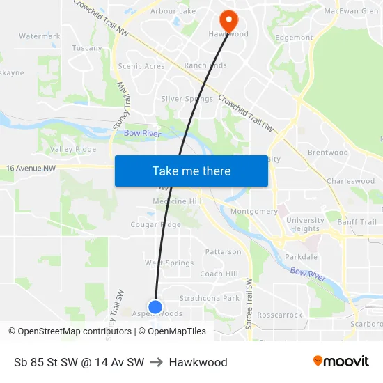Sb 85 St SW @ 14 Av SW to Hawkwood map