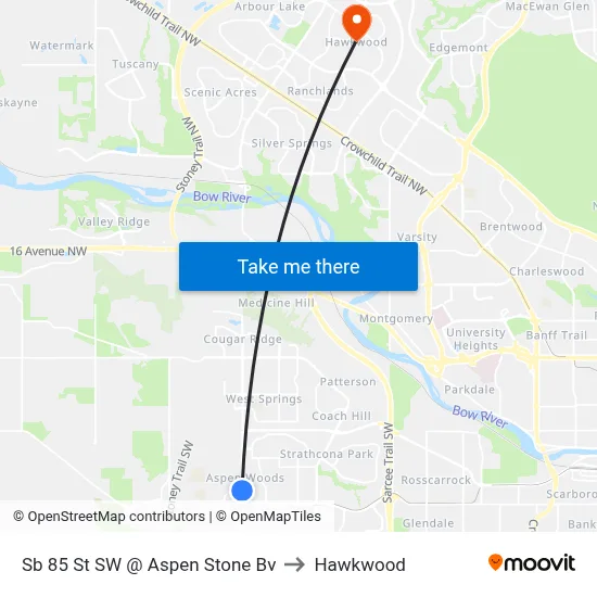 Sb 85 St SW @ Aspen Stone Bv to Hawkwood map