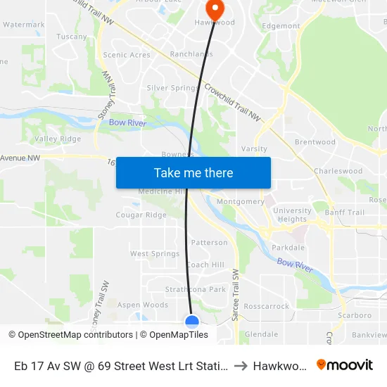 Eb 17 Av SW @ 69 Street West Lrt Station to Hawkwood map