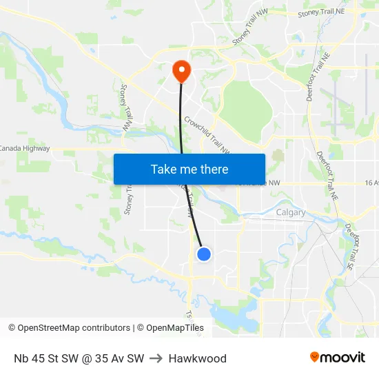Nb 45 St SW @ 35 Av SW to Hawkwood map