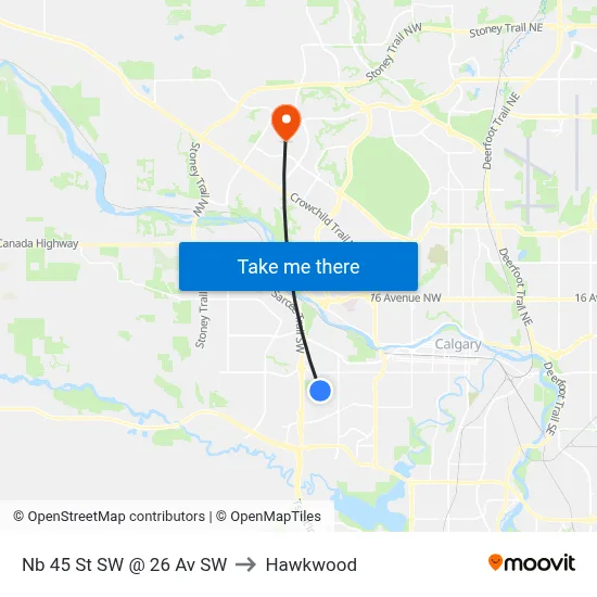 Nb 45 St SW @ 26 Av SW to Hawkwood map