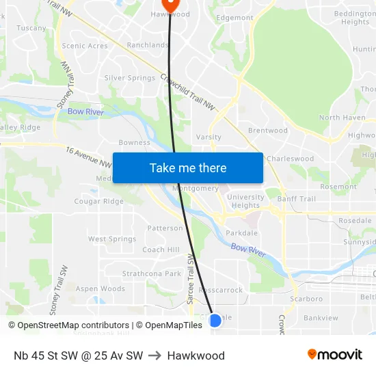 Nb 45 St SW @ 25 Av SW to Hawkwood map