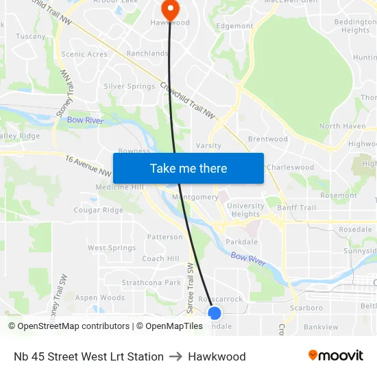 Nb 45 Street West Lrt Station to Hawkwood map
