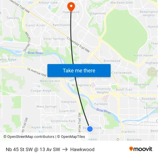 Nb 45 St SW @ 13 Av SW to Hawkwood map
