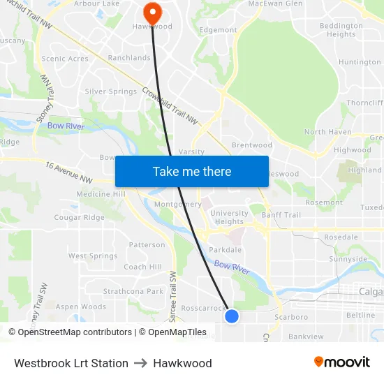 Westbrook Lrt Station to Hawkwood map