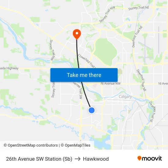 26th Avenue SW Station (Sb) to Hawkwood map