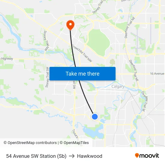 54 Avenue SW Station (Sb) to Hawkwood map