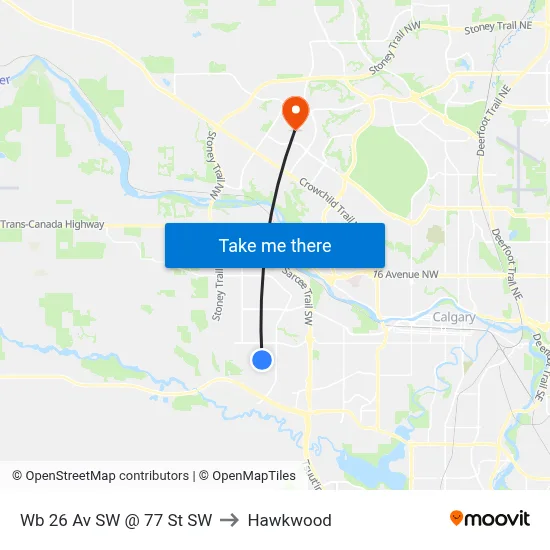 Wb 26 Av SW @ 77 St SW to Hawkwood map