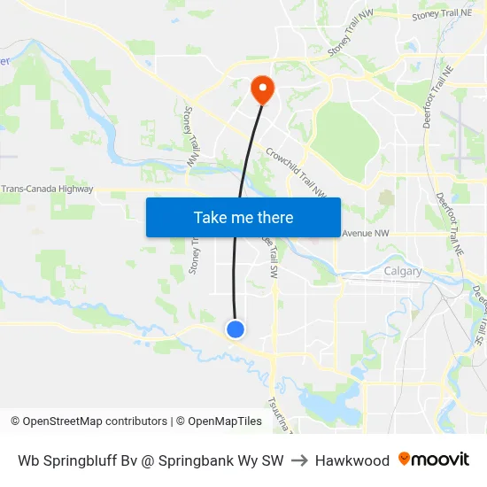 Wb Springbluff Bv @ Springbank Wy SW to Hawkwood map